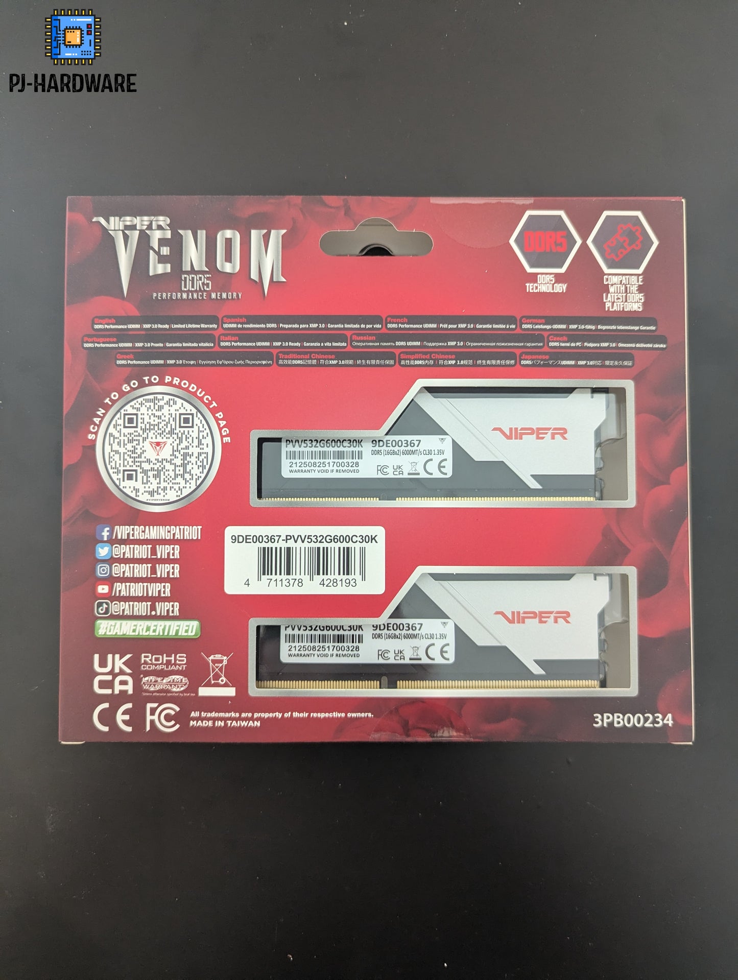 Patriot Viper VENOM UDIMM 32GB Kit, DDR5-6000, CL30-40-40-76